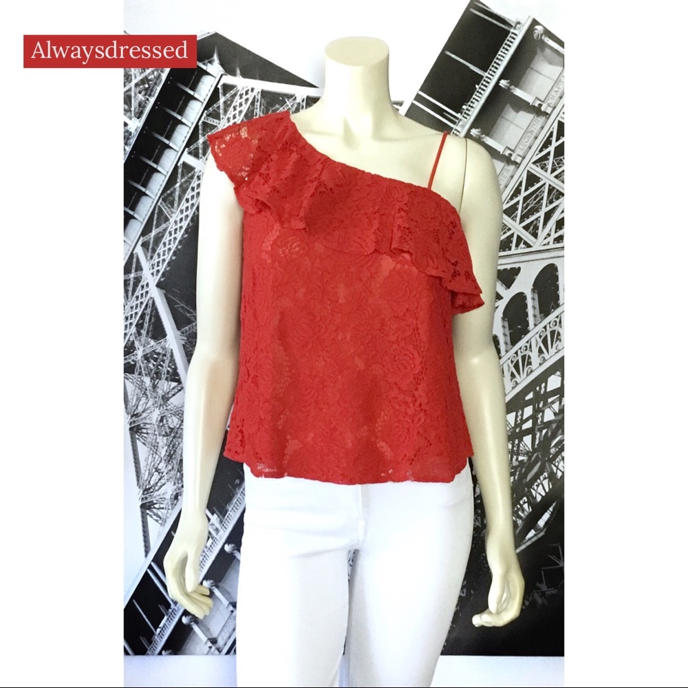 Red Lace One Shoulder Top From MINE